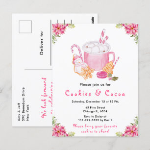 Holiday Christmas Cookies and Cocoa Pink Postcard