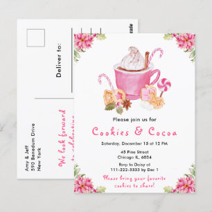Holiday Christmas Cookies and Cocoa Pink Postcard