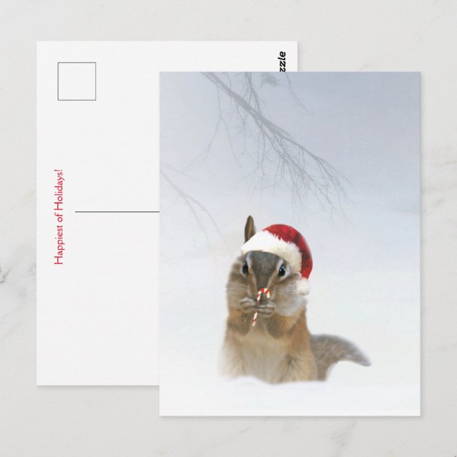 Holiday Christmas Cute Chipmunk in the Snow Postcard (Front/Back)