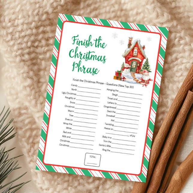 Holiday Christmas Finish the Christmas Phrase Game Card (Christmas Party Games)