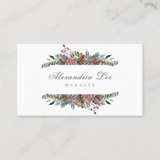 Holiday Christmas Floral Business Cards (Front)