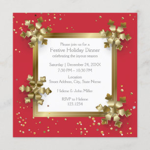 Holiday Christmas gold snowflakes Invitation
