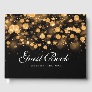 Holiday Christmas Gold Sparkling Stars Guest Book