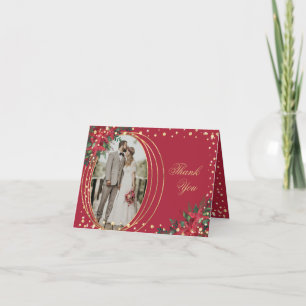 Holiday Christmas Holly Photo Wedding Thank You Card