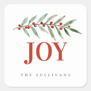 Holiday Christmas JOY Winter Berry Square Sticker