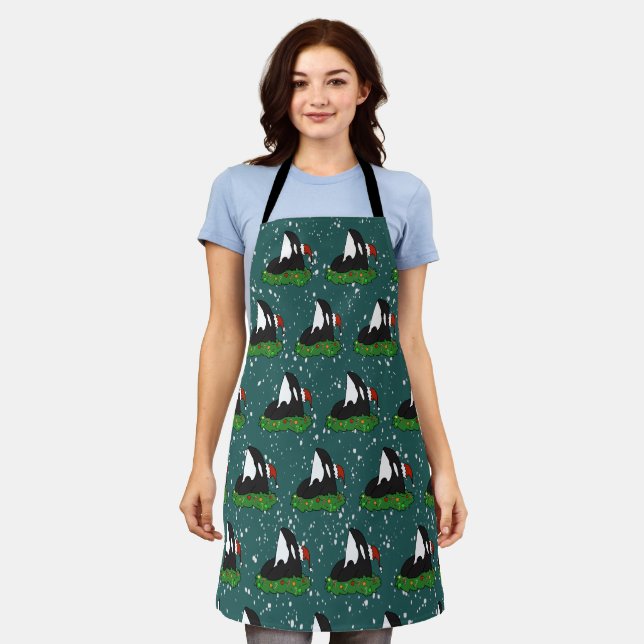 Holiday Christmas Orca Killer Whale  Apron (Worn)