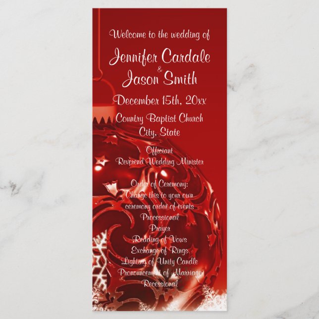 Holiday Christmas Ornament Red Wedding Programs (Front)