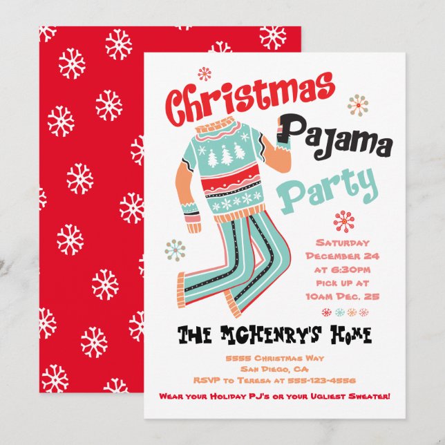Holiday Christmas Pajama Party Invitation (Front/Back)