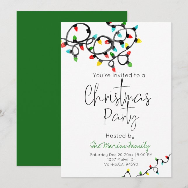 Holiday christmas party christmas lights invite (Front/Back)