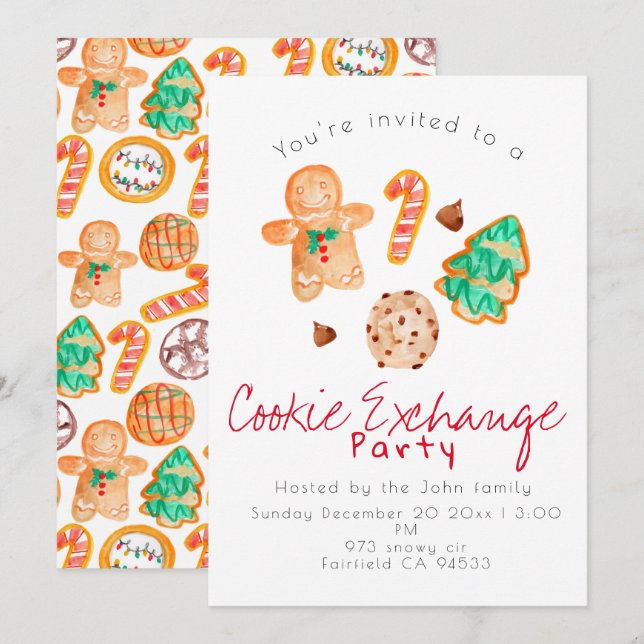 Holiday Christmas party cookie exchange invitation (Front/Back)