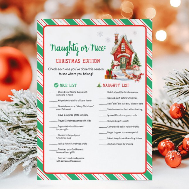 Holiday Christmas Party Naughty or Nice Game Card (Christmas Party Games)