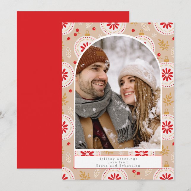 Holiday Christmas Pattern Photo Personalized Card (Front/Back)