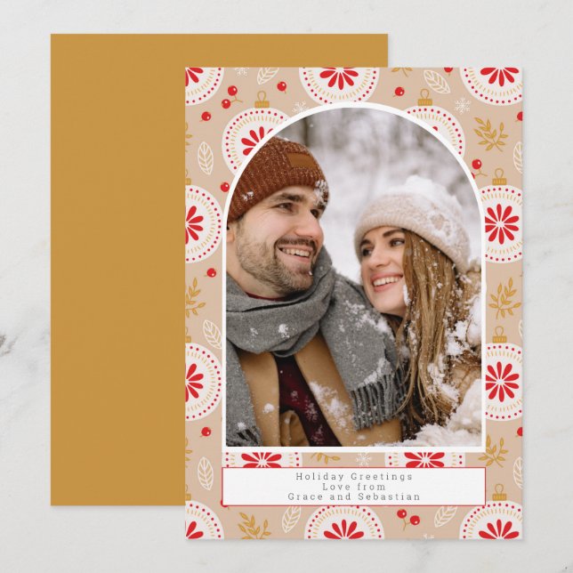 Holiday Christmas Pattern Photo Personalized Card (Front/Back)