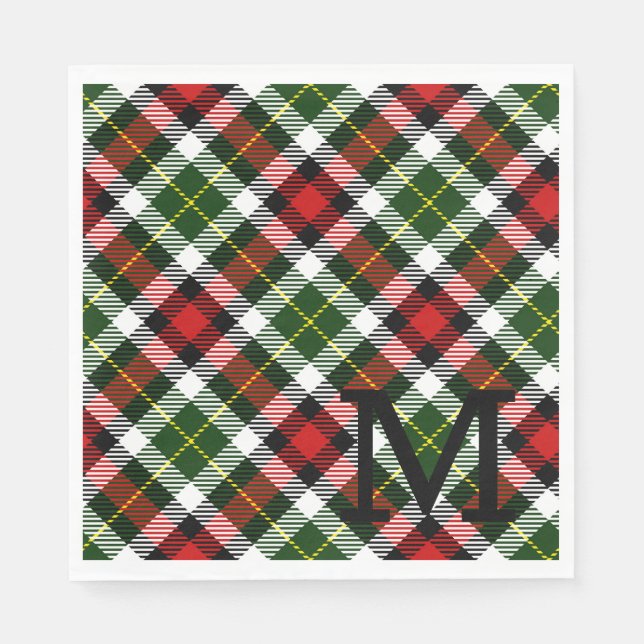 Holiday Christmas Plaid Family Monogram Initial Napkin (Front)