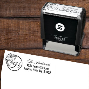 Holiday Christmas Poinsettia Custom Address Self-inking Stamp