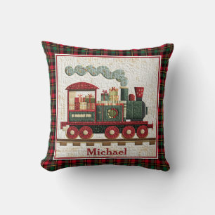 Holiday Christmas Quilted Train I Kids Gifts Throw Pillow
