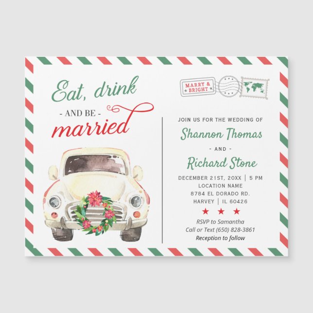 Holiday Christmas Red Green Wedding Invitation (Front)