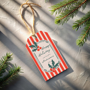 Holiday  Christmas red vintage retro stripes  Gift Tags