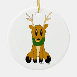 Holiday Christmas Reindeer with Wreath Ornament