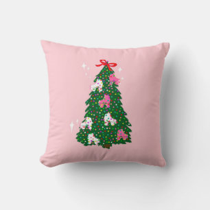 Holiday Christmas Roller Skating Xmas Pink Throw Pillow