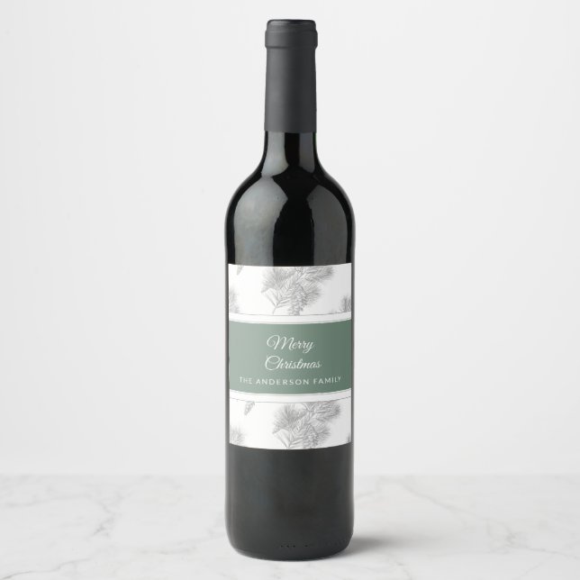 Holiday christmas rustic pinecone pattern custom wine label (Front)