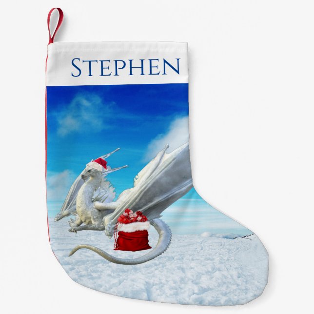 Holiday Christmas Santa Winter Dragon Small Christmas Stocking (Front)