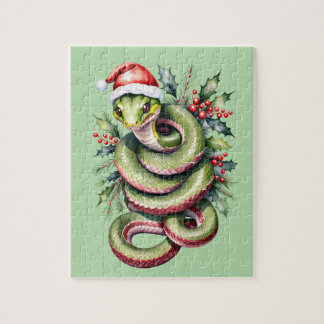 Holiday Christmas Snake Winter Holly Leaves Jigsaw Puzzle