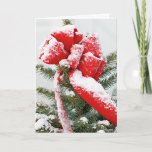 Holiday Christmas Snow Red Bow Spruce Tree Top
