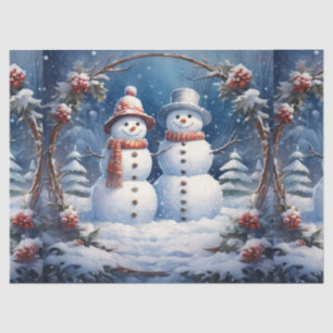 Holiday Christmas Snowman Couple Decoupage Tissue Paper