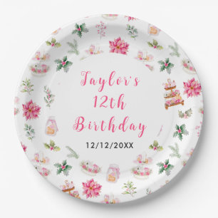 Holiday Christmas Tea Birthday Party Pink Paper Plate
