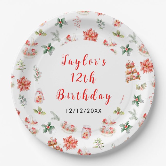 Holiday Christmas Tea Birthday Party Red Paper Plate (Front)