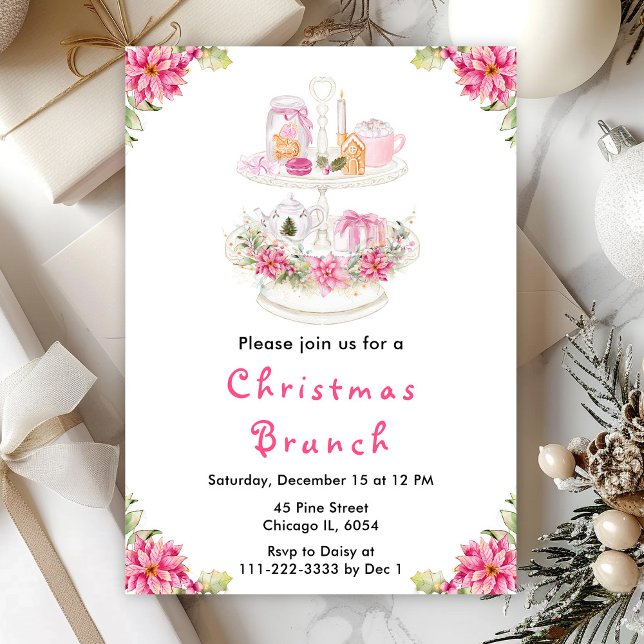 Holiday Christmas Tea Party Pink Invitation (Creator Uploaded)