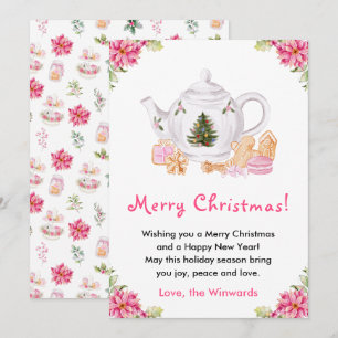 Holiday Christmas Tea Pink Merry Christmas Card