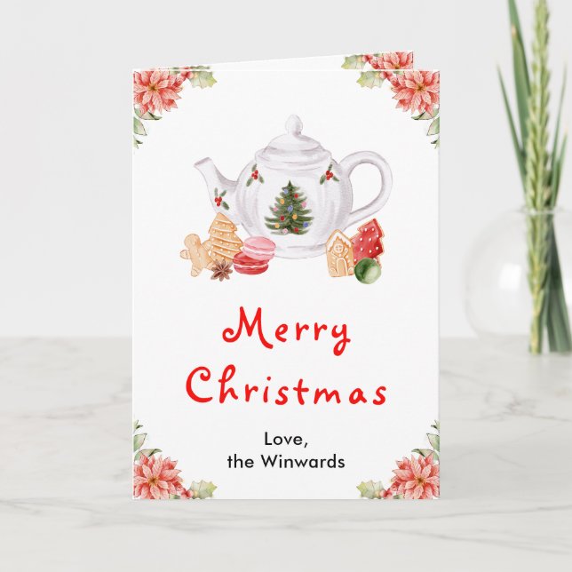 Holiday Christmas Tea Red Merry Christmas Card (Front)