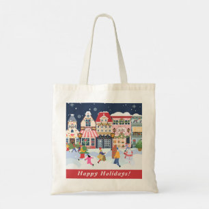 Holiday Christmas Town Whimsy Personalize Tote Bag