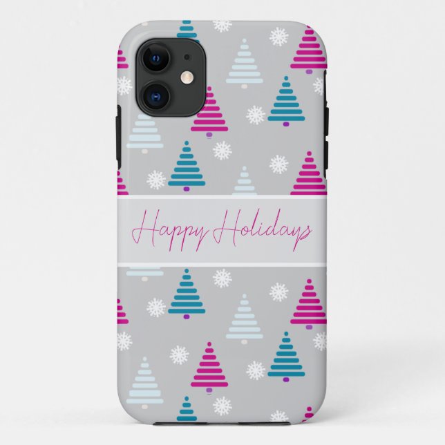 Holiday Christmas tree blue pink simple Case-Mate iPhone Case (Back)