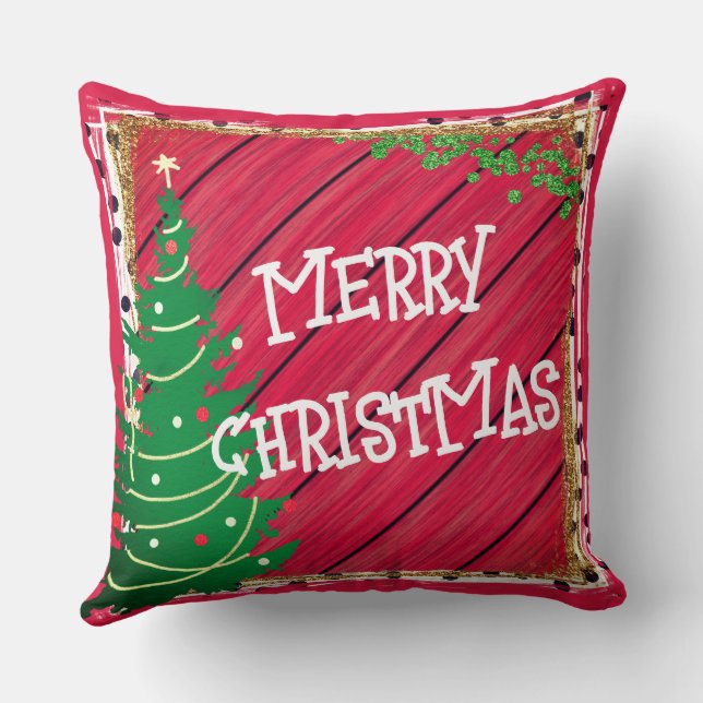 Holiday Christmas Tree - Custom 100% Cotton  Throw Pillow (Back)