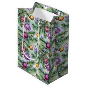 Holiday Christmas Tree Ornaments Medium Gift Bag