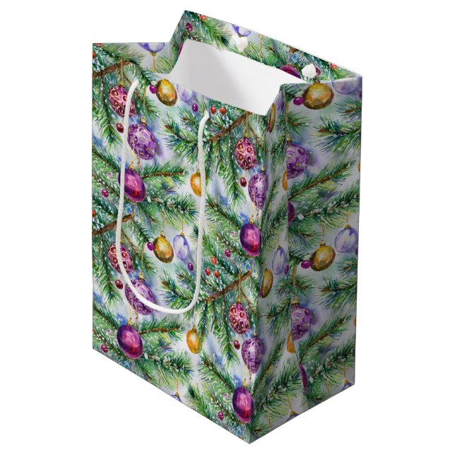 Holiday Christmas Tree Ornaments Medium Gift Bag (Front Angled)