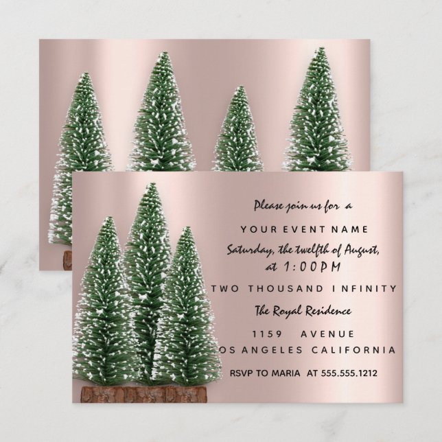 Holiday Christmas Tree Party Rose Dinner Invitation (Front/Back)