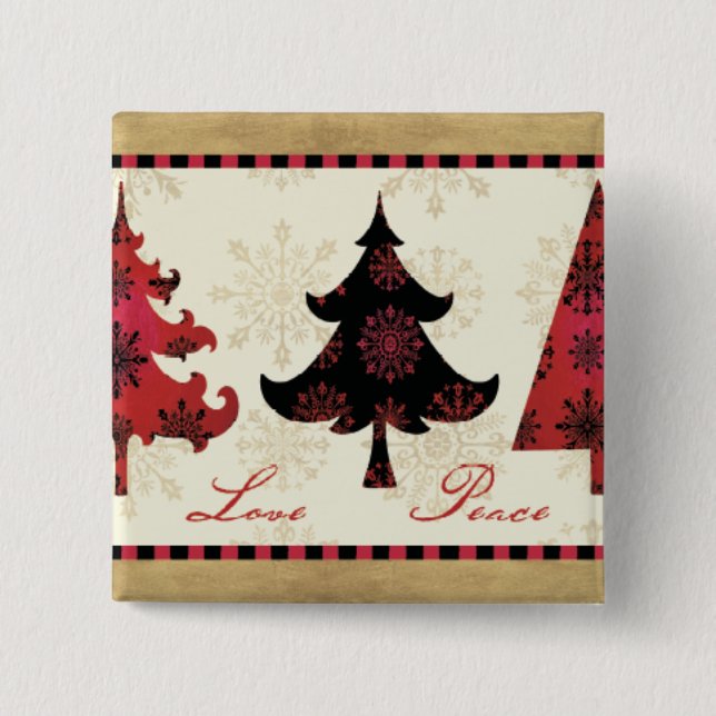 Holiday Christmas Trees 2 Inch Square Button (Front)