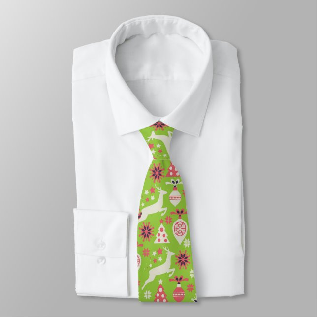 Holiday Christmas Trees, Reindeers, Ornaments Tie (Tied)