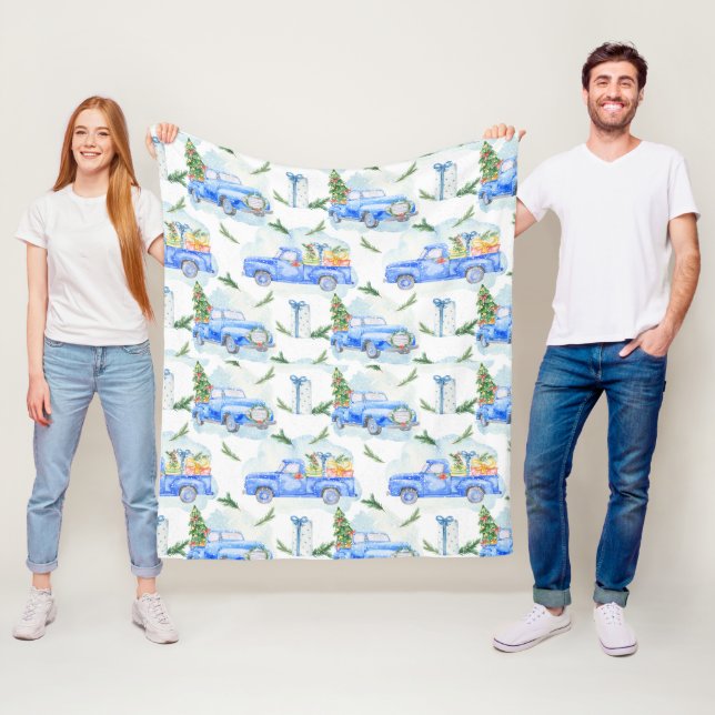 Holiday Christmas Vintage Pick up Truck Fleece Blanket (In Situ)