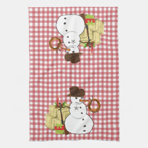 Holiday Christmas Western Cowboy Snowman Kitchen Towel