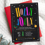 Holiday Christmas Winter Party Invitation<br><div class="desc">Colourful Holly Jolly Chalk Chalkboard Holiday Christmas Winter Party Glitter Mistletoe Tree Hand lettered Typography Colourful Invitation</div>