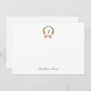 Holiday Christmas Wreath Bow Oranges Monogram Card