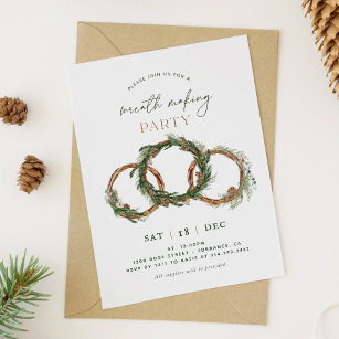 Holiday Christmas Wreath Making Party Invitation
