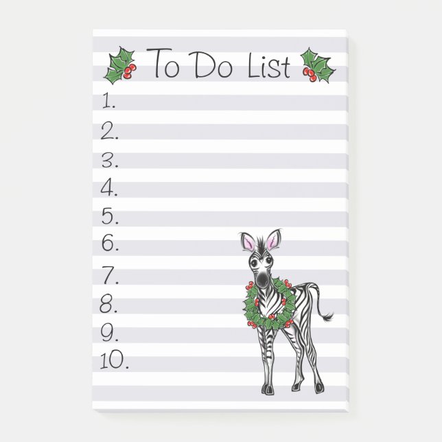  Holiday Christmas Zebra To do list Post-it Notes (Front)