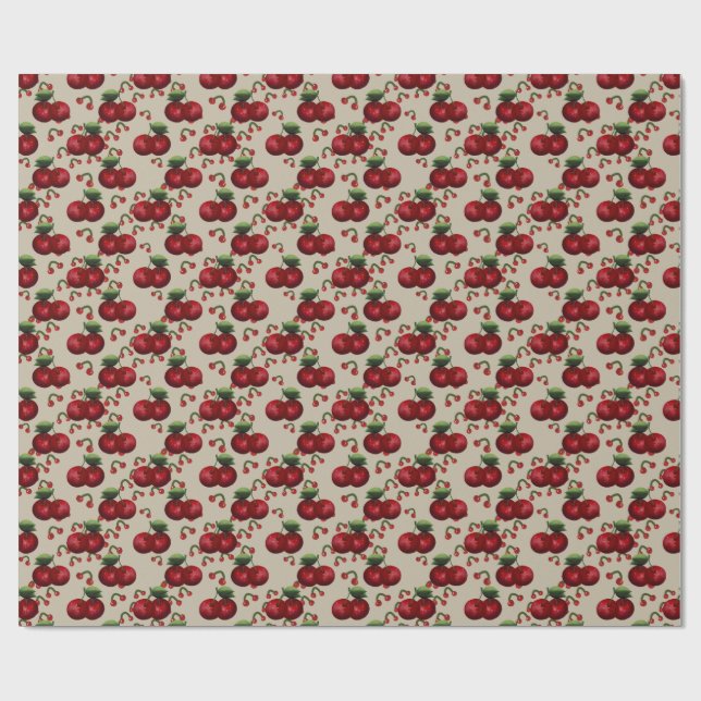 Holiday Classic Cherries Wrapping Paper – Warm Tau (Flat)