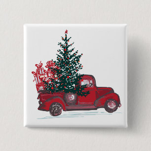 Holiday Classic Red Pickup Truck 2 Inch Square Button